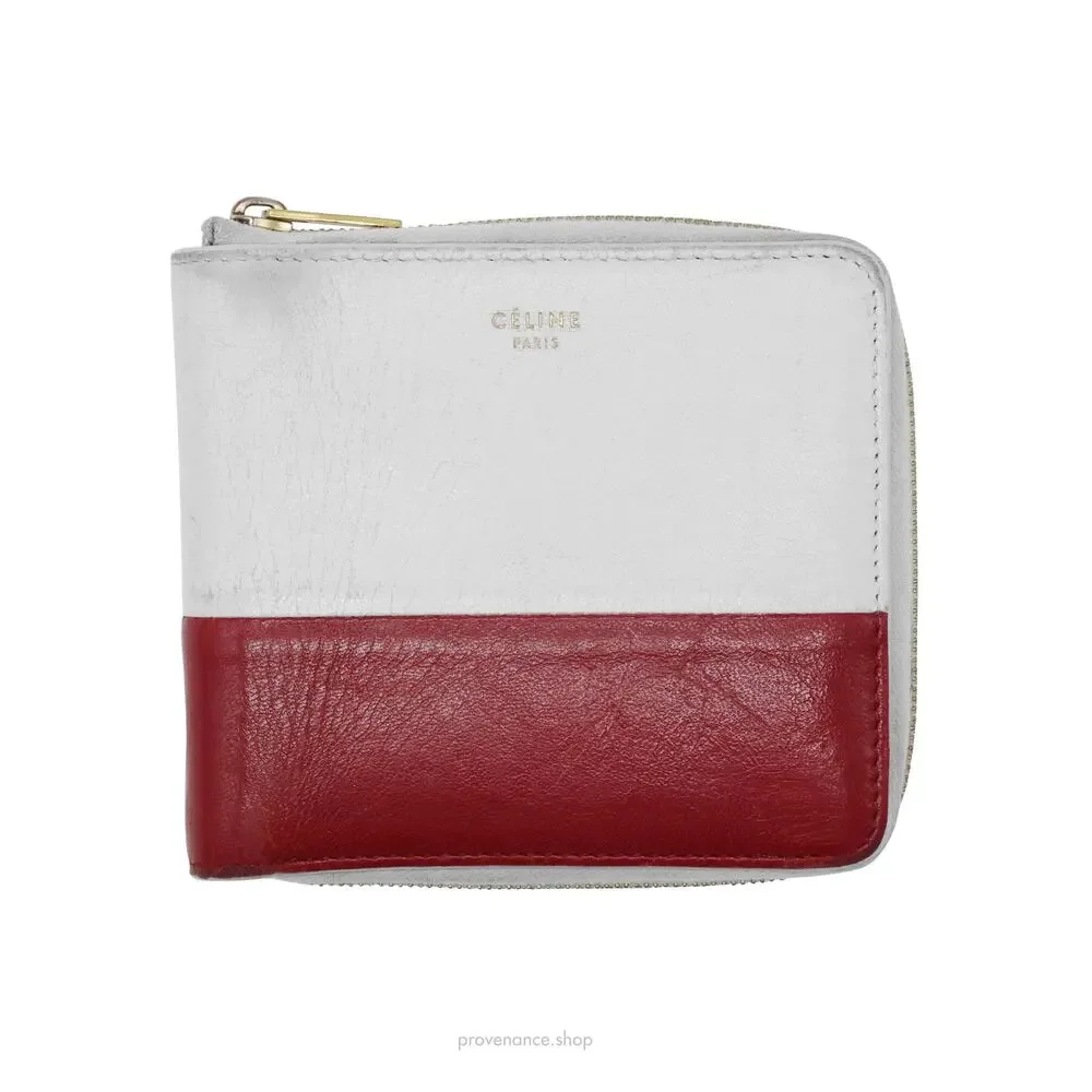 🔴 Celine Compact Zip Wallet - White/Red